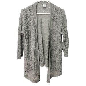 Reunited Clothing XL Gray‎ Crochet Knit Open Front Cardigan Pointelle Boho Chic